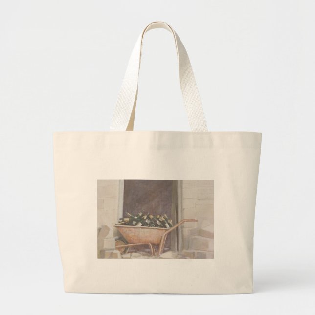 Champagne Wheelbarrow 1985 Large Tote Bag (Front)