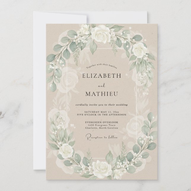 Champagne White Blossom Wedding Invitation (Front)