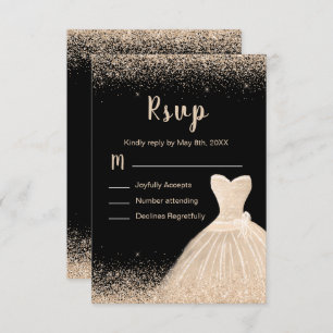 Champagne White Dress Faux Glitter Quinceanera RSVP Card