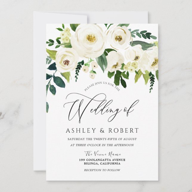 Champagne White Flowers Elegant Spring Wedding Invitation (Front)