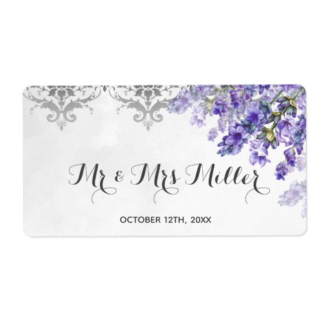 Champagne wine bottle label lavender wedding (Front)