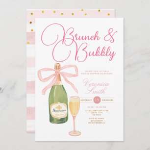 Champagne Wine Pink Bow Bridal Shower Invitation