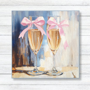Champagne with Pink Bows Unique Bridal Shower Gift Canvas Print