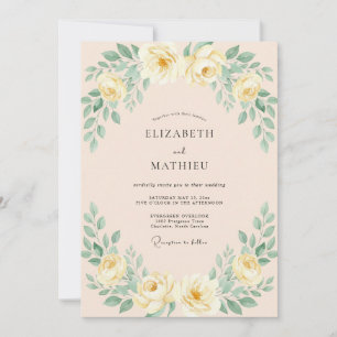 Champagne Yellow Foliage Muted Eucalyptus Wedding Invitation