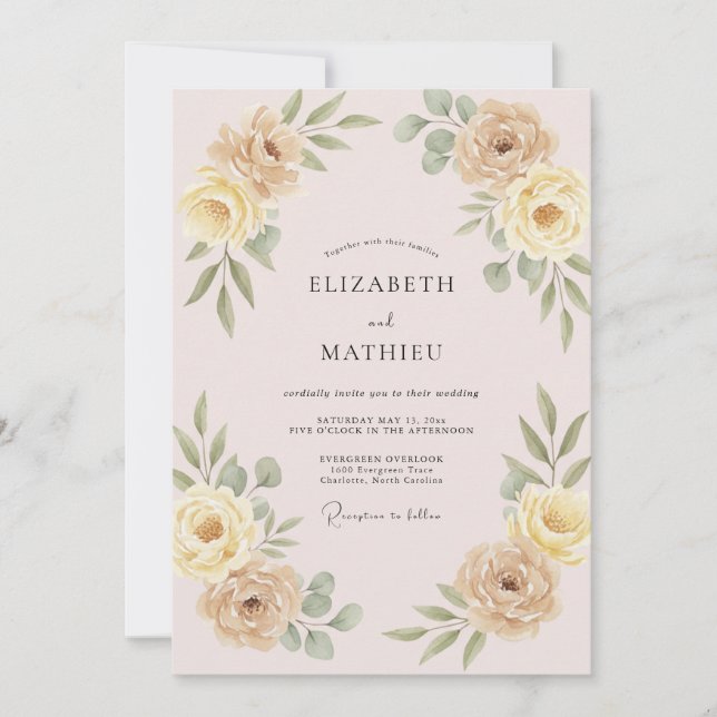 Champagne Yellow Petal Wedding Invitation (Front)