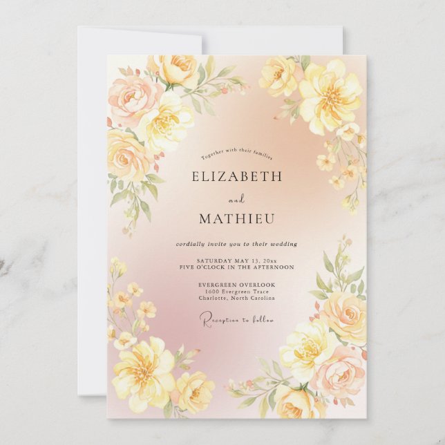 Champagne Yellow Ranunculus Eucalyptus Wedding Invitation (Front)