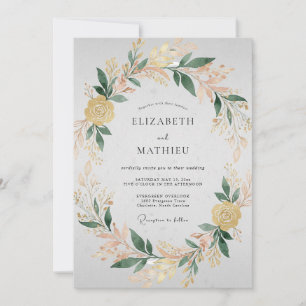 Champagne Yellow Wreath Wedding Invitation