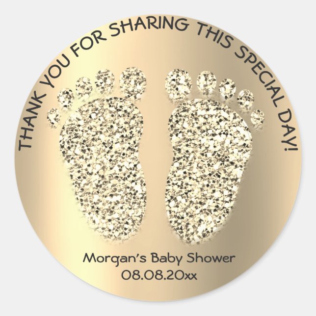 Champaig Gold Glitter Feet Baby Shower Favour Than Classic Round Sticker (Front)
