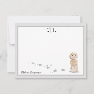 Champaign Cockapoo Dog Gray Border Monogram Name Card