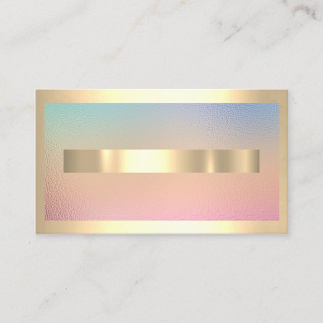 Champaign Gold Frame Metal Ombre Holographic Business Card (Front)