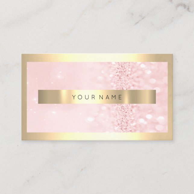 Champaign Gold Frame Metallic Sparkly Pink Glitter Business Card (Front)