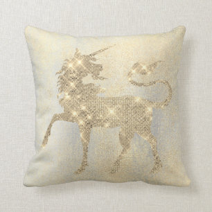 Champaign Sparkly Foxier Gold Unicorn Painting Cushion