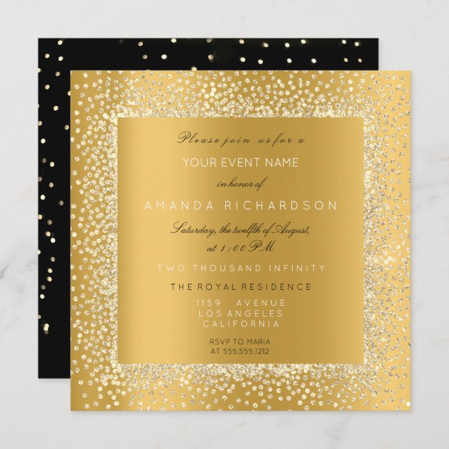 Champaigne Gold Black Confetti Sepia Glitter VIP Invitation (Front/Back)