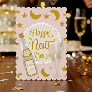 Champange Pink And Gold New Years Card