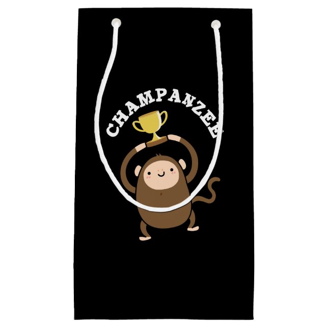 Champanzee Funny Champion Chimpanzee Pun Dark BG Small Gift Bag (Front)