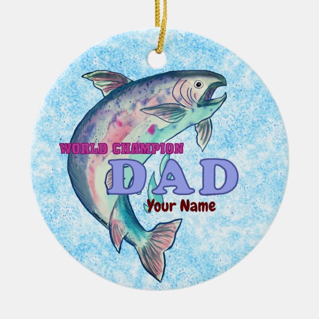 Champion Fishing Dad  Ceramic Tree Decoration (Front)