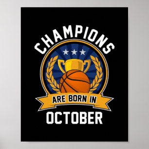 Champions Are Born In October Sketll Birthday Gift Poster