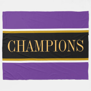 CHAMPIONS Bright Blue Black White Racing Stripes  Fleece Blanket
