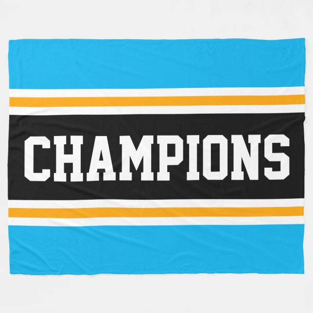 CHAMPIONS Bright Sky Blue Black Racing Stripes Fleece Blanket (Front (Horizontal))