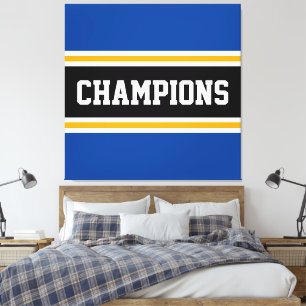 CHAMPIONS Fun Athletic Blue Orange Black Stripes Canvas Print