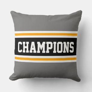 CHAMPIONS Fun Orange Grey Black Athletic Stripes Cushion