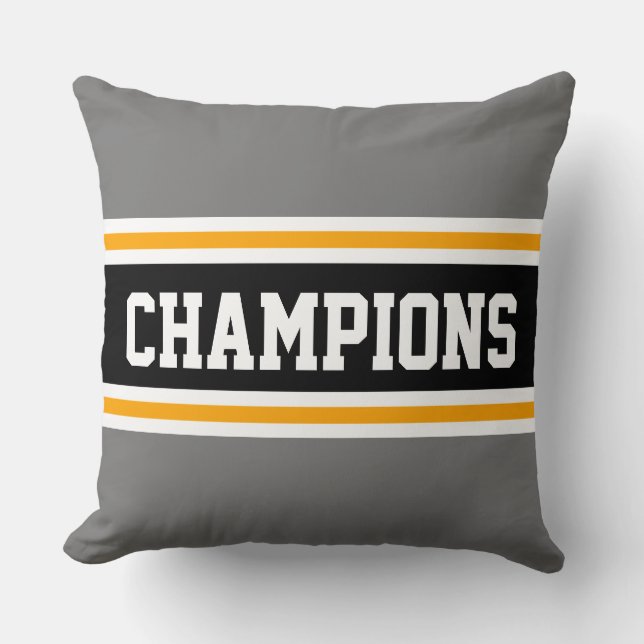 CHAMPIONS Fun Orange Grey Black Athletic Stripes Cushion (Front)