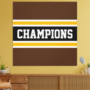 CHAMPIONS Sporty Brown Black Yellow Stripes Canvas Print
