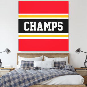 CHAMPS Bold Bright Red Black White Orange Stripes Canvas Print