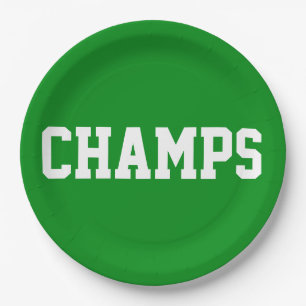 CHAMPS Fun Sporty White Text On Bright Green Paper Plate