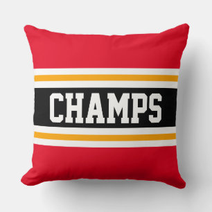 CHAMPS Sporty Bright Red Black Yellow Stripes Cushion