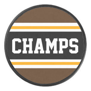 CHAMPS Sporty Brown Black Orange White Stripes Hockey Puck