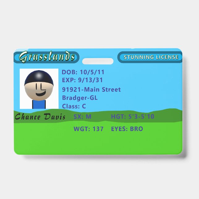 Chance's Stunning License ID Badge (Front)