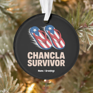 Chancla Survivor Funny Puerto Rico Joke Gift Ornament