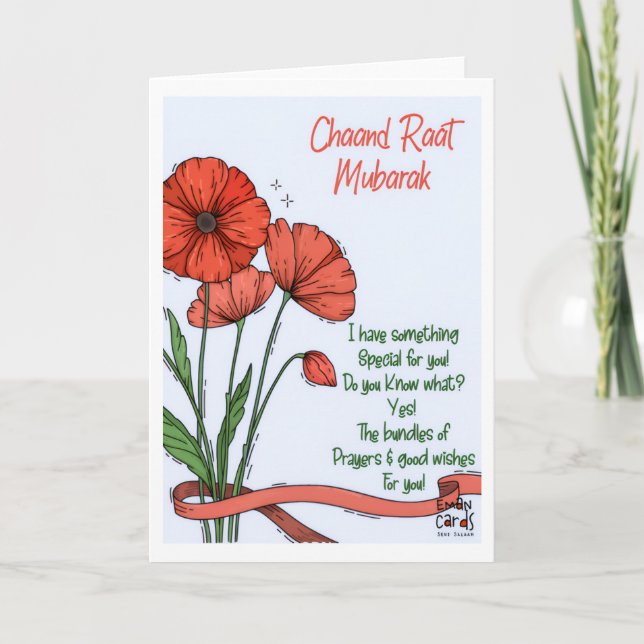 Chand Raat Mubarak - Red Flowers Card (Front)