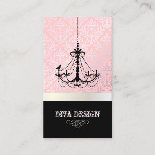 Chandelier + Baroque Céline damask /pearl + pink Business Card