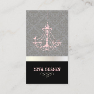 Chandelier + Baroque damask /pearl + pink Business Card