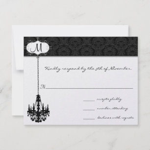Chandelier Black Damask Wedding Response Cards