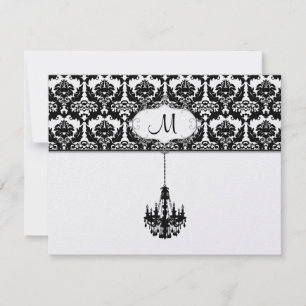 Chandelier Black Damask Wedding Response Cards