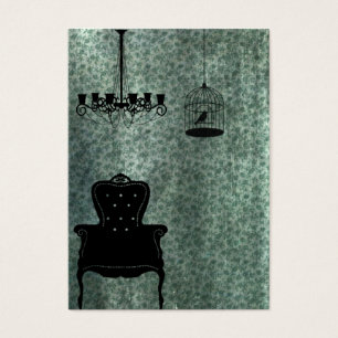 Chandelier, chair, and Birdcage