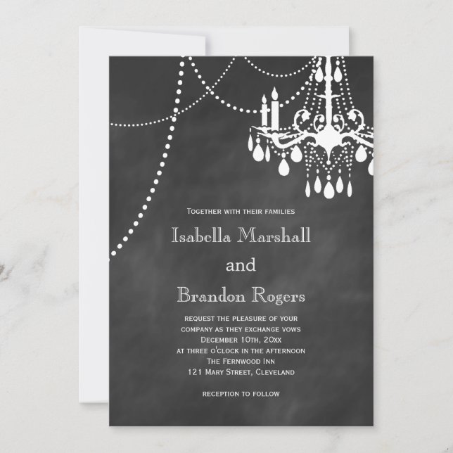 Chandelier Chalkboard Wedding Invitation (Front)