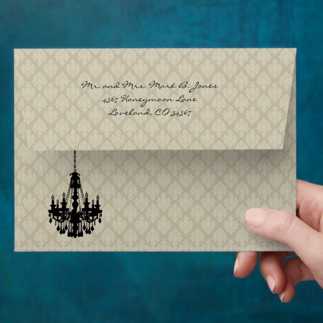 Chandelier Damask Wedding Envelopes (Hand)