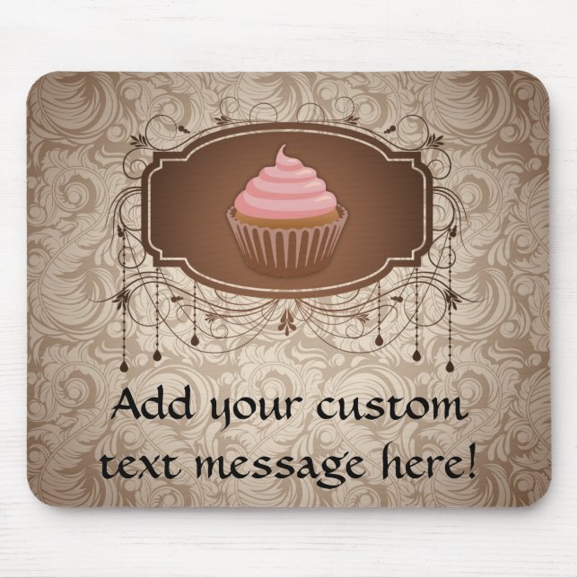 Chandelier Frame Cupcake Pink and Brown Damask Mouse Pad (Front)
