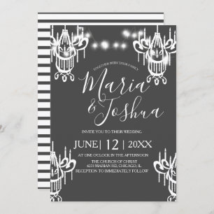 Chandelier Halloween Wedding Grey and White Light Invitation