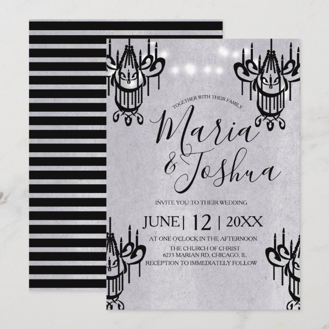 Chandelier Halloween Wedding Grey Stone Invitation (Front/Back)