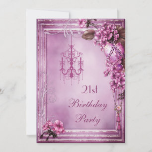 Chandelier, Heart & Flowers 21st Birthday Party Invitation