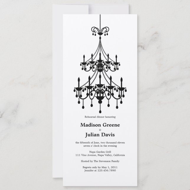 Chandelier in Metallic Gold Rehearsal Dinner Invitation (Front)