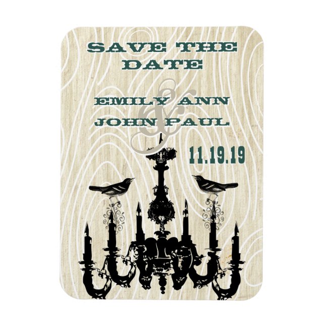 Chandelier Love Birds Wood Grain Save the Date Magnet (Vertical)
