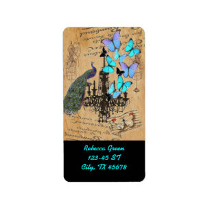 chandelier modern vintage peacock blue butterfly label