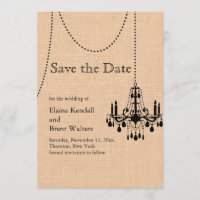 Chandelier on Burlap Save the Date