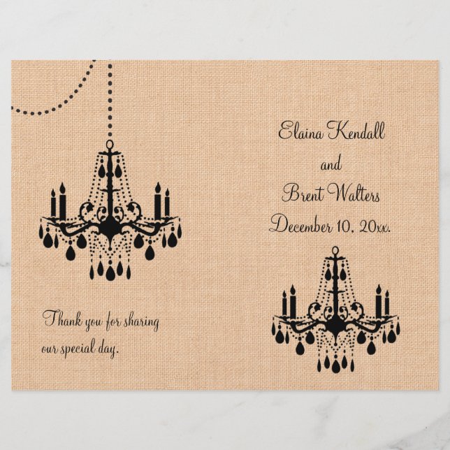 Chandelier on Burlap Wedding Program (Front)